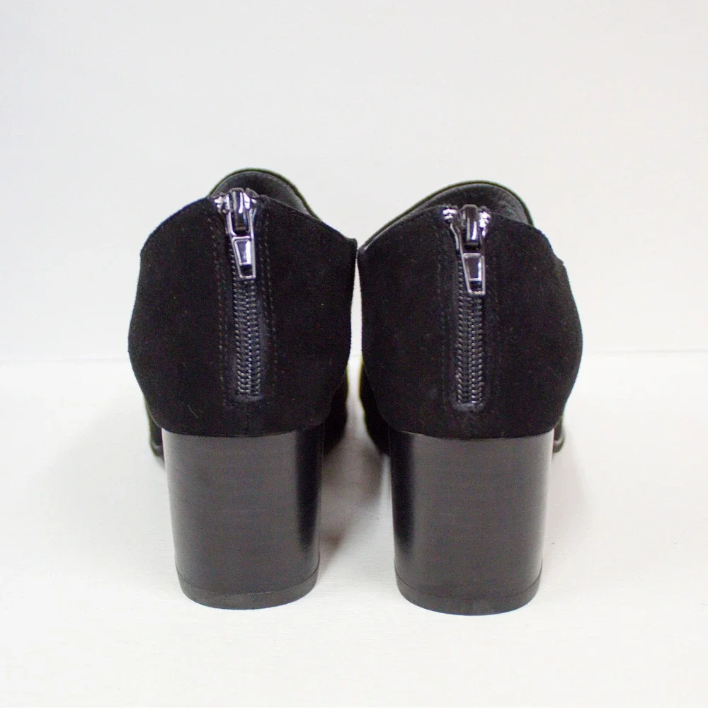 Chocolat Blu Orra Black Suede Leather Block Heel Ankle Boots Shooties Women 8.5